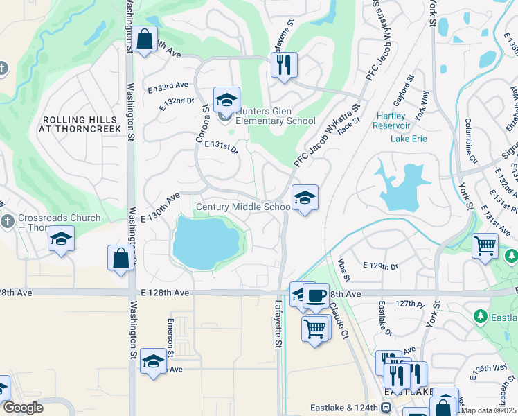 map of restaurants, bars, coffee shops, grocery stores, and more near 13005 Marion Drive in Thornton