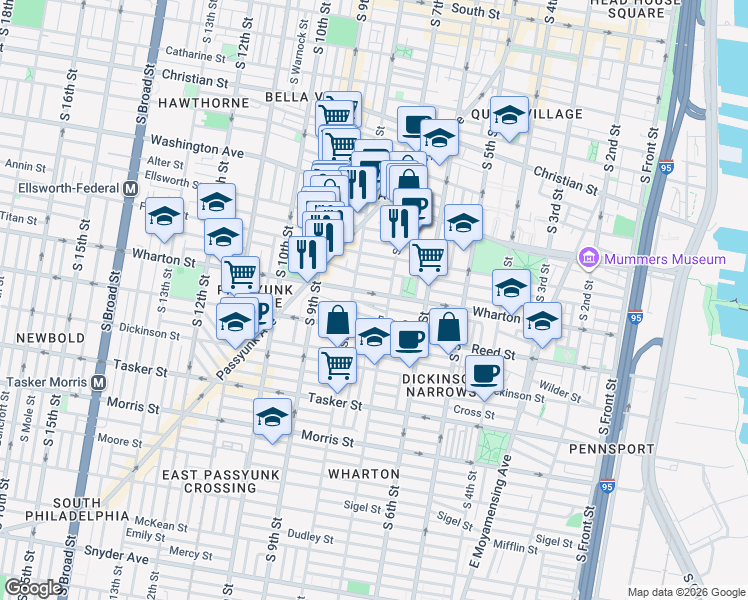 map of restaurants, bars, coffee shops, grocery stores, and more near 1232 South 7th Street in Philadelphia