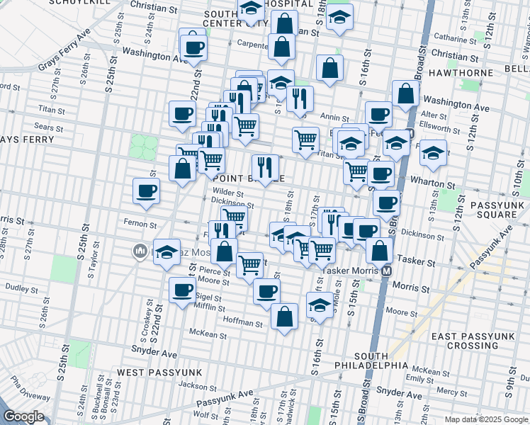 map of restaurants, bars, coffee shops, grocery stores, and more near in Philadelphia