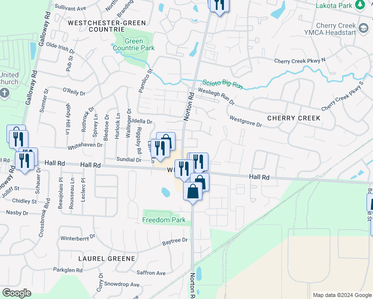 map of restaurants, bars, coffee shops, grocery stores, and more near in Columbus