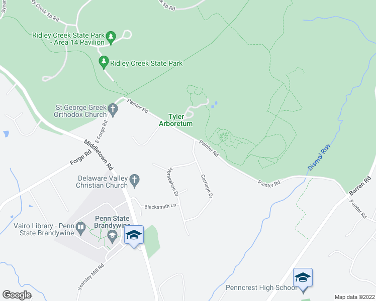 map of restaurants, bars, coffee shops, grocery stores, and more near 37 Carriage Drive in Media