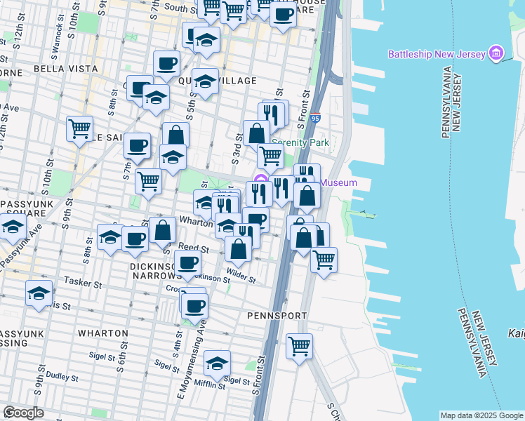 map of restaurants, bars, coffee shops, grocery stores, and more near 1207 South 2nd Street in Philadelphia