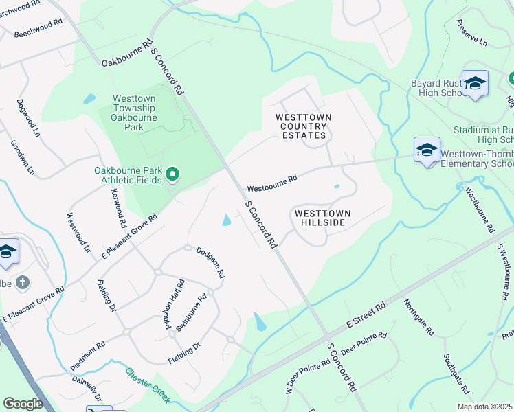 map of restaurants, bars, coffee shops, grocery stores, and more near 1113 South Concord Road in West Chester