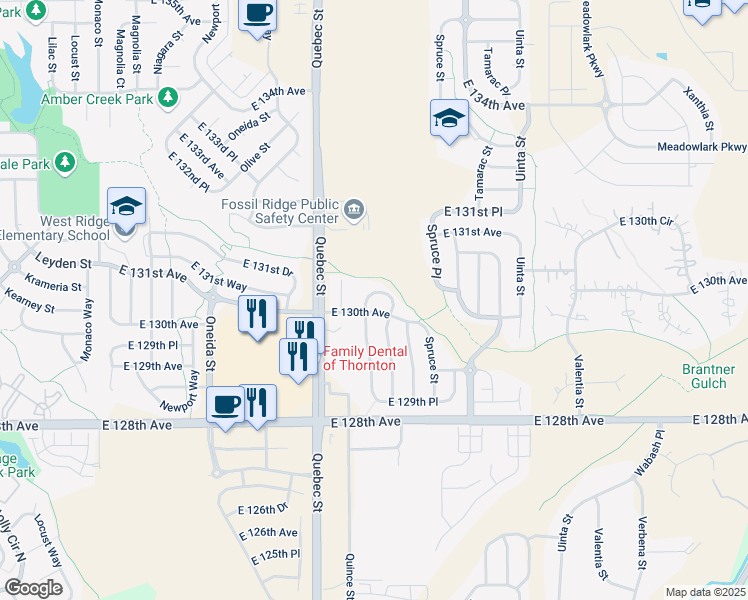 map of restaurants, bars, coffee shops, grocery stores, and more near 7493 East 130th Circle in Thornton