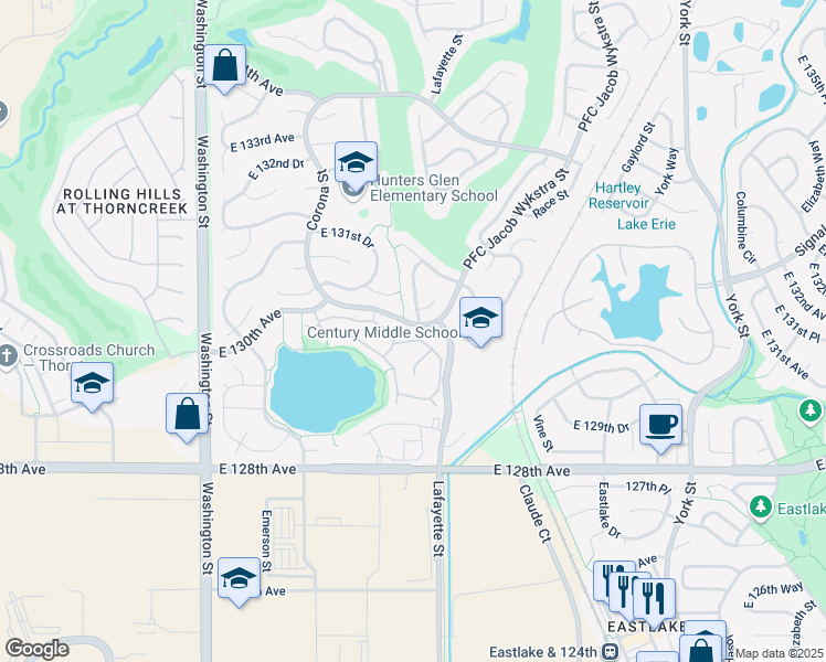 map of restaurants, bars, coffee shops, grocery stores, and more near 13005 Marion Drive in Thornton