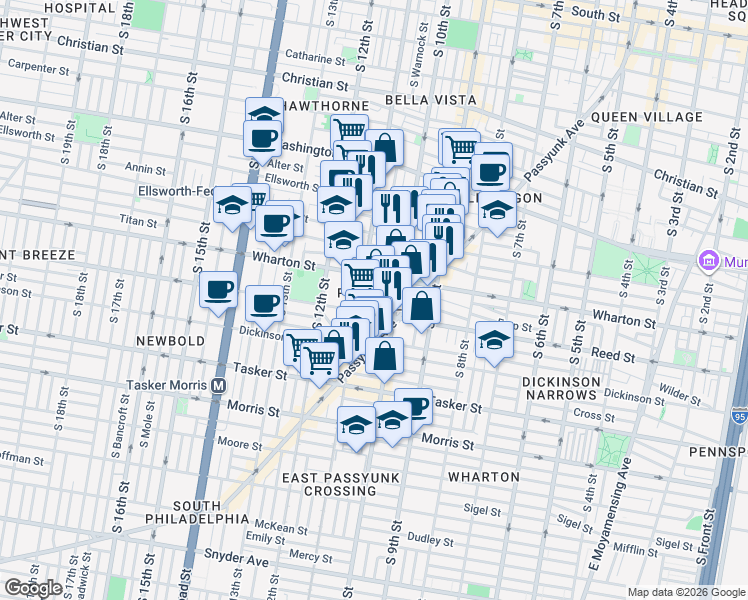 map of restaurants, bars, coffee shops, grocery stores, and more near in Philadelphia