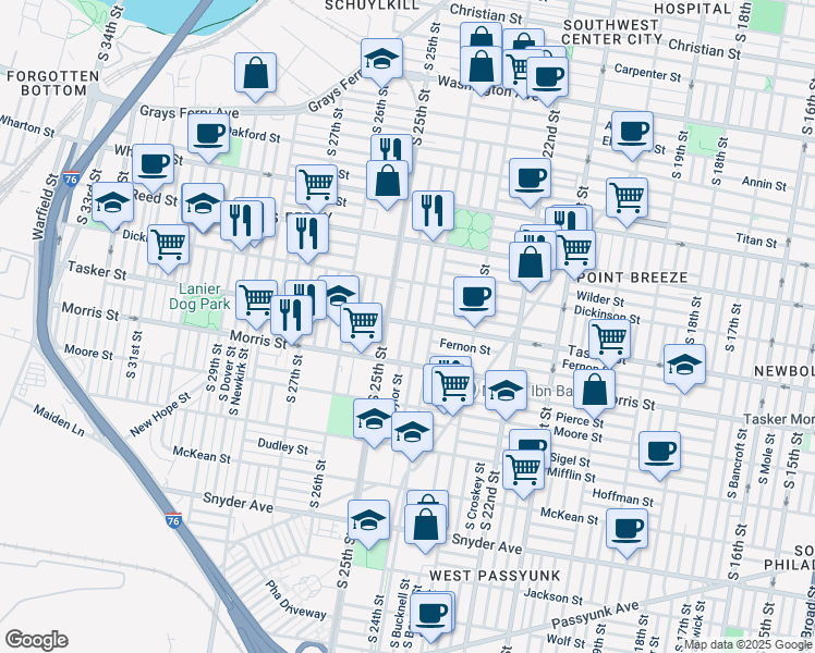 map of restaurants, bars, coffee shops, grocery stores, and more near 1546 South Taylor Street in Philadelphia