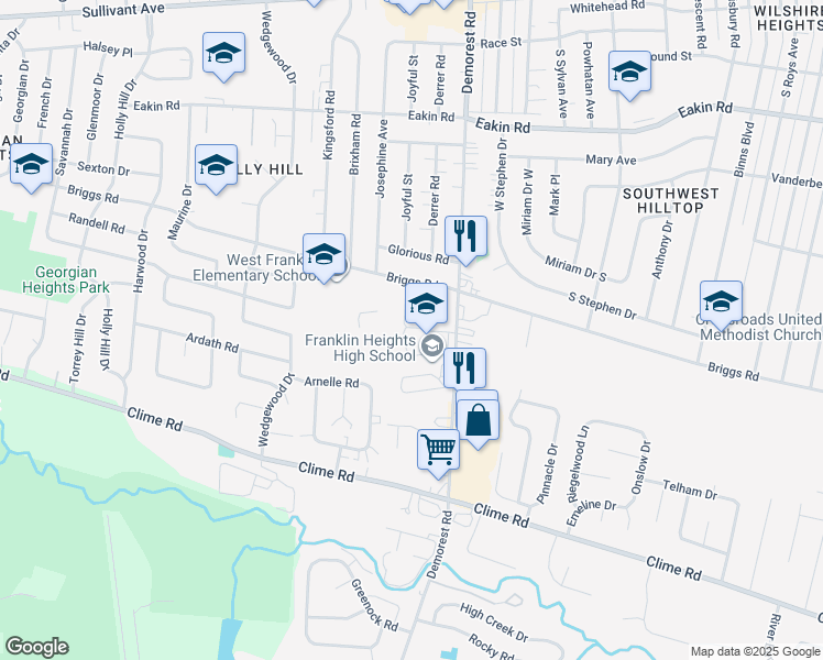 map of restaurants, bars, coffee shops, grocery stores, and more near 1001 Demorest Road in Columbus