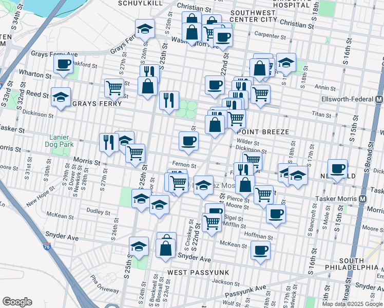 map of restaurants, bars, coffee shops, grocery stores, and more near 2300 Greenwich Street in Philadelphia