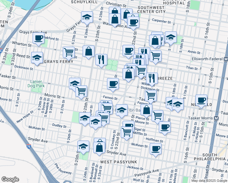 map of restaurants, bars, coffee shops, grocery stores, and more near 2256 Cross Street in Philadelphia