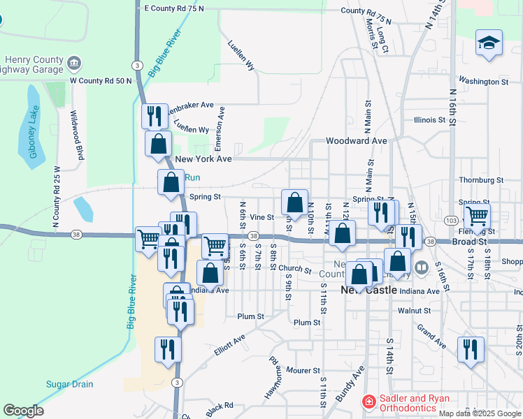 map of restaurants, bars, coffee shops, grocery stores, and more near 218 North 7th Street in New Castle