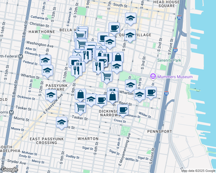 map of restaurants, bars, coffee shops, grocery stores, and more near 1226 South 6th Street in Philadelphia