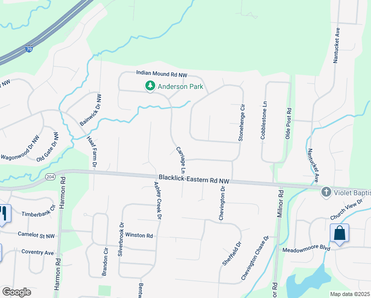 map of restaurants, bars, coffee shops, grocery stores, and more near 13618 Carriage Ln in Pickerington