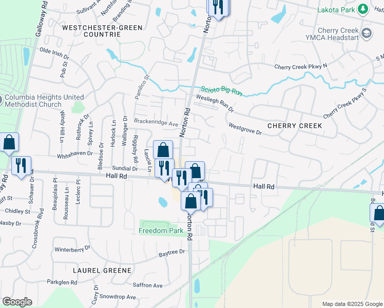 map of restaurants, bars, coffee shops, grocery stores, and more near 5266 Marci Way in Columbus