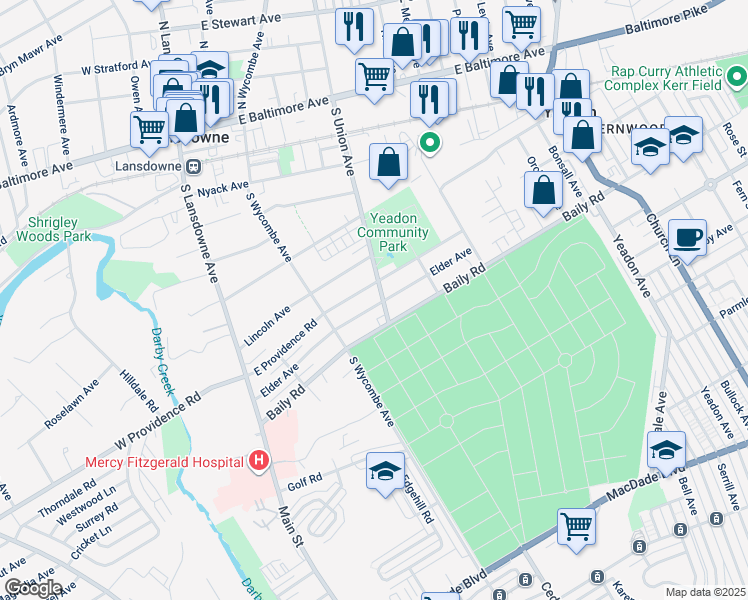 map of restaurants, bars, coffee shops, grocery stores, and more near 137 Elder Avenue in Yeadon