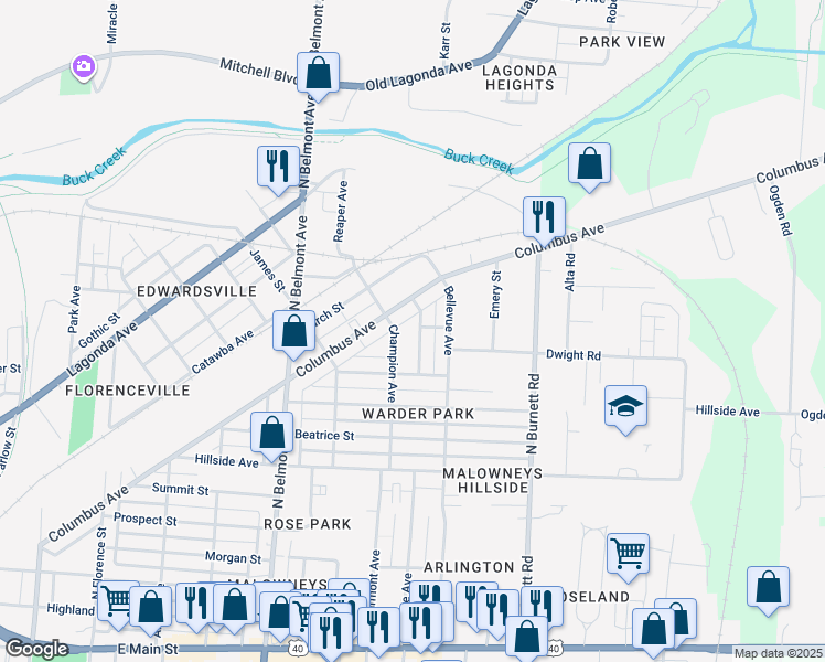 map of restaurants, bars, coffee shops, grocery stores, and more near 903 Homestead Avenue in Springfield