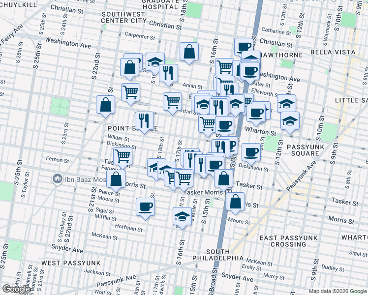 map of restaurants, bars, coffee shops, grocery stores, and more near 1413 South 17th Street in Philadelphia