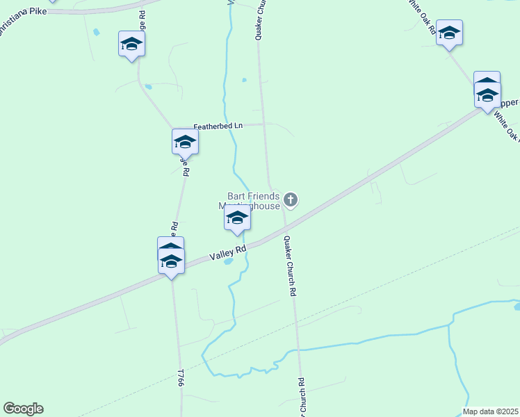 map of restaurants, bars, coffee shops, grocery stores, and more near 413 Quaker Church Road in Christiana