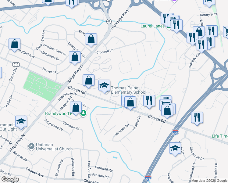 map of restaurants, bars, coffee shops, grocery stores, and more near 49 Crofton Commons in Cherry Hill