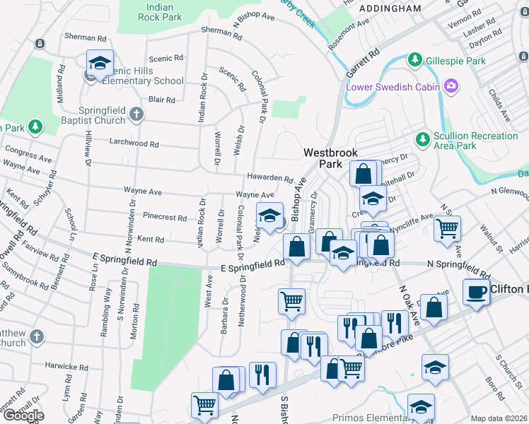 map of restaurants, bars, coffee shops, grocery stores, and more near 79 Nield Road in Springfield