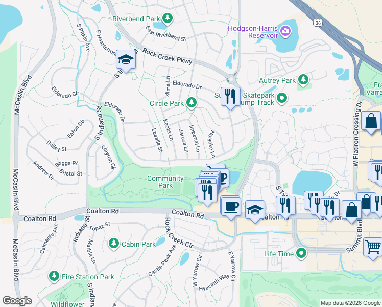 map of restaurants, bars, coffee shops, grocery stores, and more near 2259 Jarosa Lane in Louisville