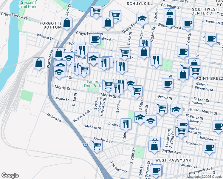 map of restaurants, bars, coffee shops, grocery stores, and more near in Philadelphia