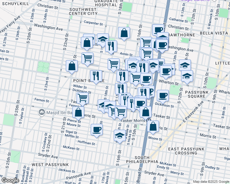 map of restaurants, bars, coffee shops, grocery stores, and more near 1433 South Colorado Street in Philadelphia
