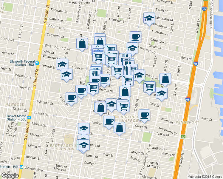 map of restaurants, bars, coffee shops, grocery stores, and more near 1232 South 7th Street in Philadelphia