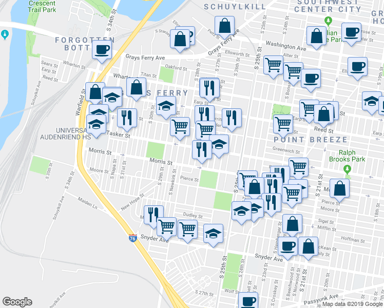 map of restaurants, bars, coffee shops, grocery stores, and more near in Philadelphia