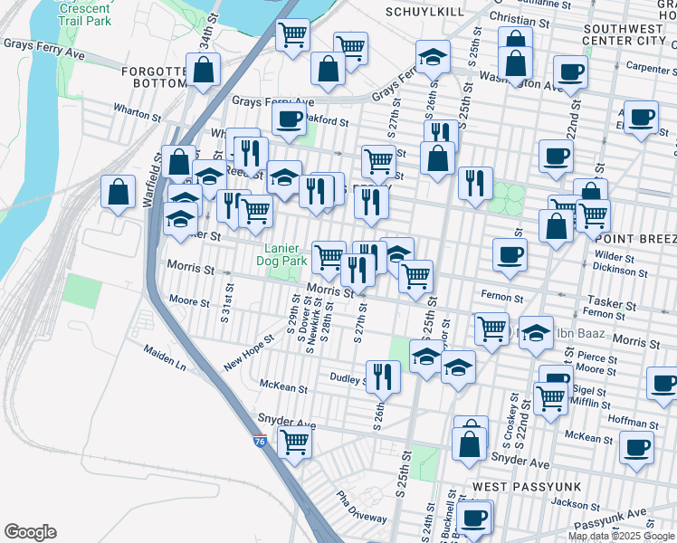 map of restaurants, bars, coffee shops, grocery stores, and more near in Philadelphia