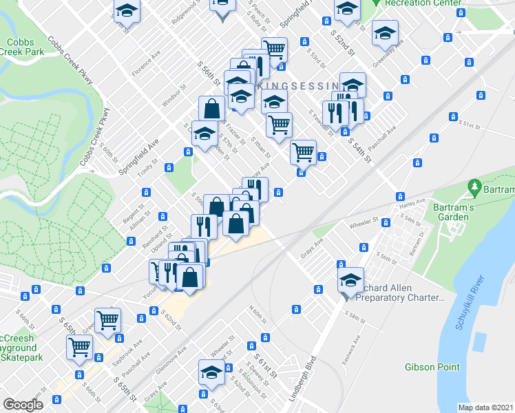 map of restaurants, bars, coffee shops, grocery stores, and more near in Philadelphia