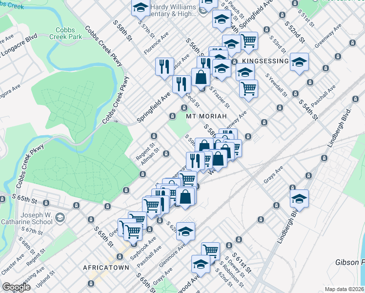 map of restaurants, bars, coffee shops, grocery stores, and more near 2001 South Salford Street in Philadelphia