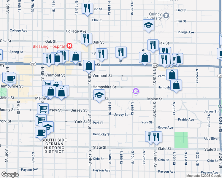 map of restaurants, bars, coffee shops, grocery stores, and more near 1400 Hampshire Street in Quincy