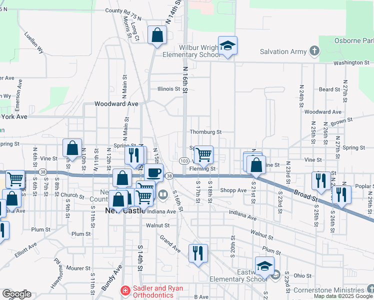 map of restaurants, bars, coffee shops, grocery stores, and more near 228 North 16th Street in New Castle