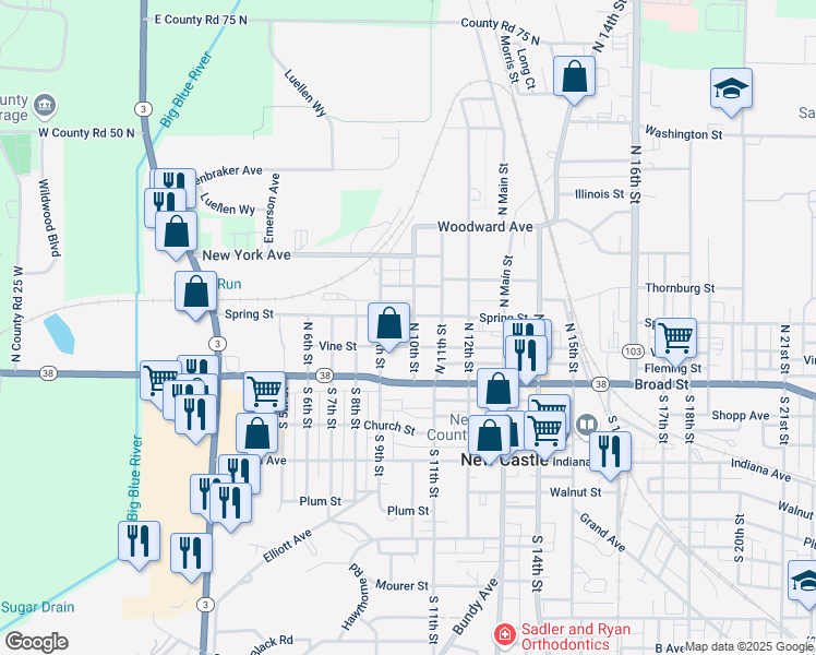 map of restaurants, bars, coffee shops, grocery stores, and more near 221 North 10th Street in New Castle