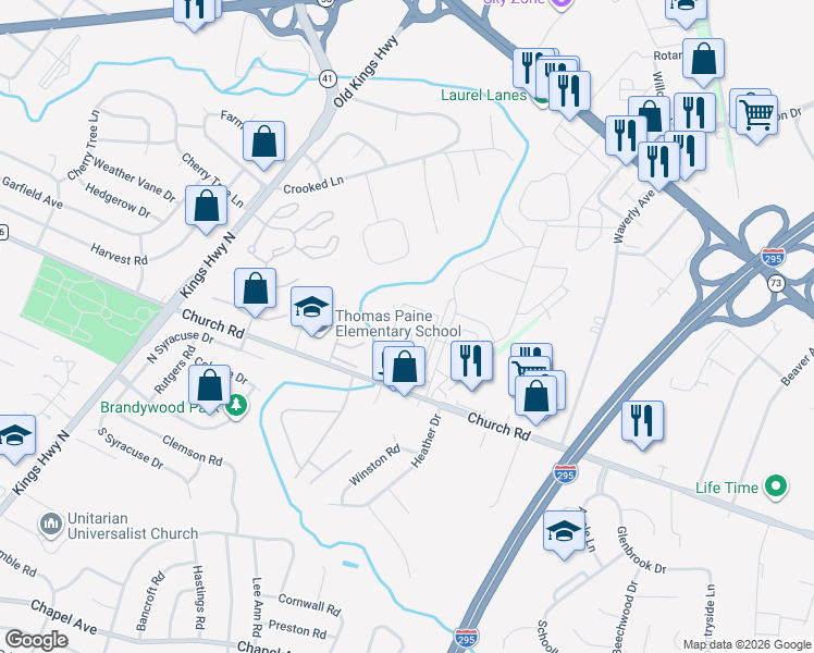 map of restaurants, bars, coffee shops, grocery stores, and more near 25 South Church Road in Maple Shade