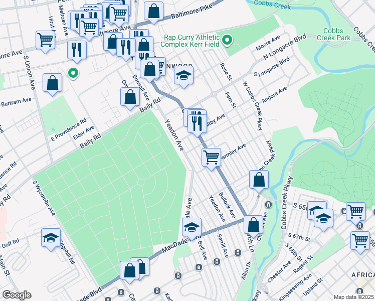 map of restaurants, bars, coffee shops, grocery stores, and more near 719 Yeadon Avenue in Yeadon