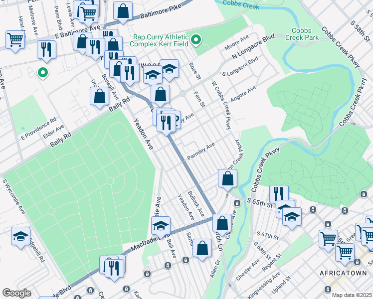 map of restaurants, bars, coffee shops, grocery stores, and more near 732 Revere Road in Lansdowne