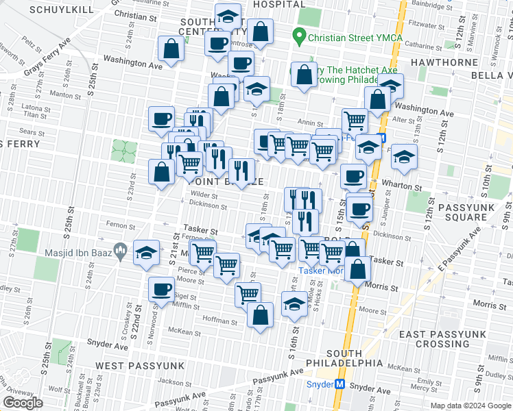 map of restaurants, bars, coffee shops, grocery stores, and more near 1816 Wilder Street in Philadelphia