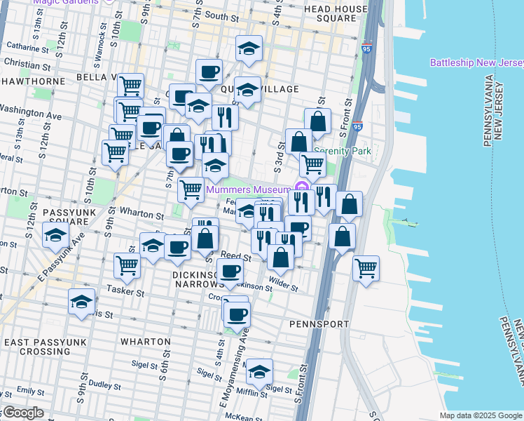 map of restaurants, bars, coffee shops, grocery stores, and more near 312 Federal Street in Philadelphia
