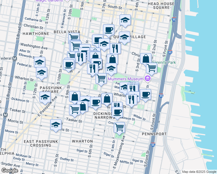 map of restaurants, bars, coffee shops, grocery stores, and more near in Philadelphia