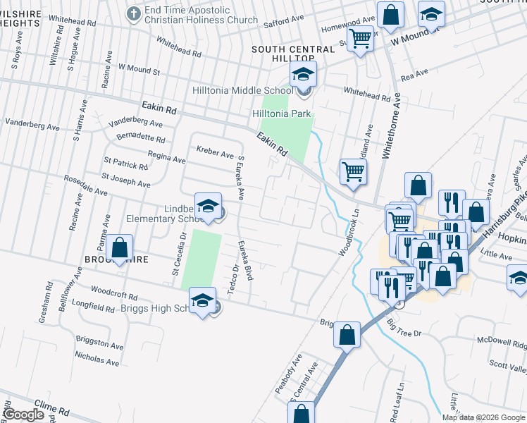 map of restaurants, bars, coffee shops, grocery stores, and more near 2504 Hardesty Drive South in Columbus
