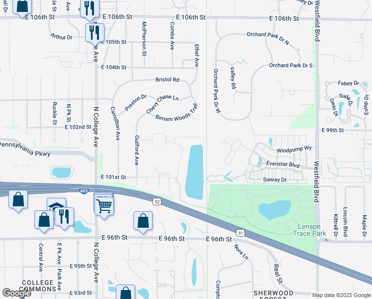 map of restaurants, bars, coffee shops, grocery stores, and more near 10139 Solace Lane in Indianapolis