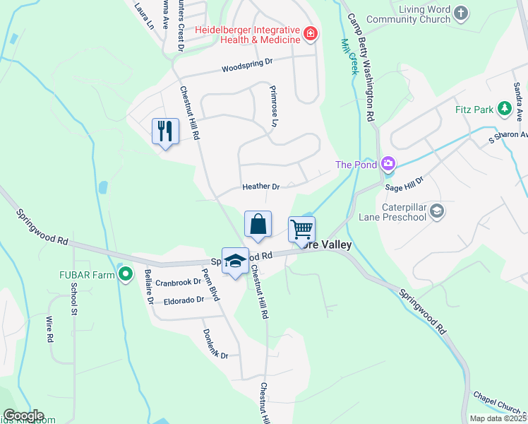 map of restaurants, bars, coffee shops, grocery stores, and more near 550 Willow Court in York