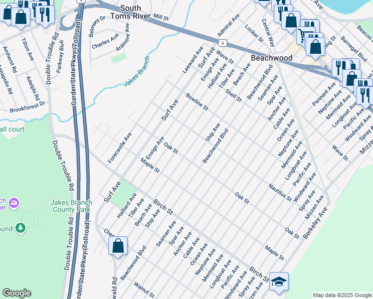 map of restaurants, bars, coffee shops, grocery stores, and more near 640 Beach Avenue in Beachwood