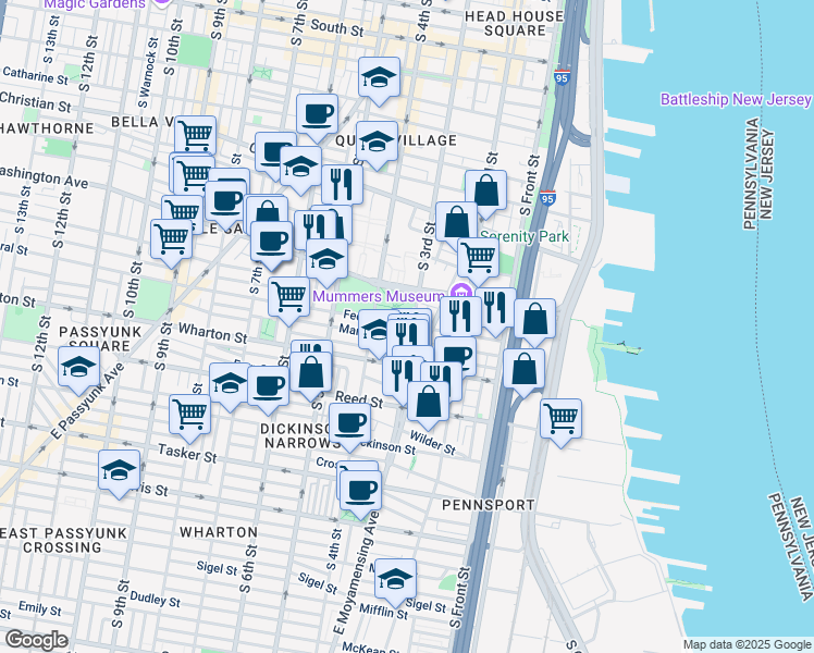 map of restaurants, bars, coffee shops, grocery stores, and more near 312 Federal Street in Philadelphia