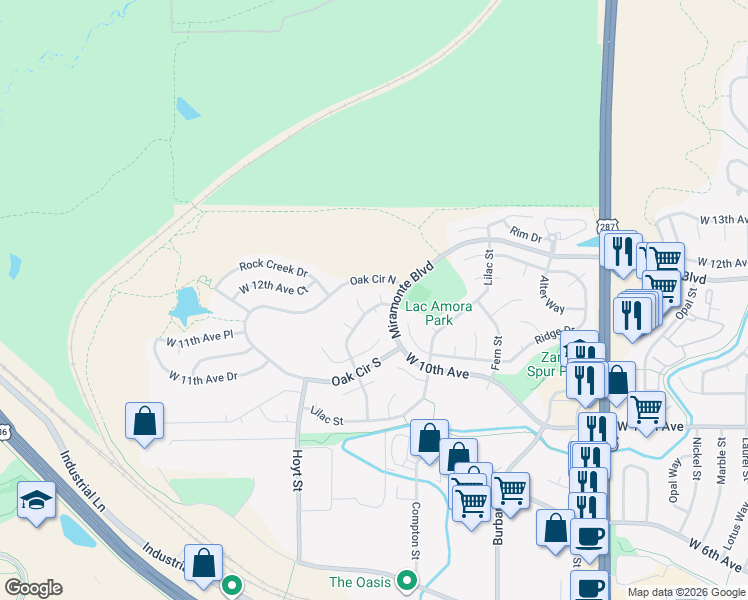map of restaurants, bars, coffee shops, grocery stores, and more near 1167 Maple Drive in Broomfield