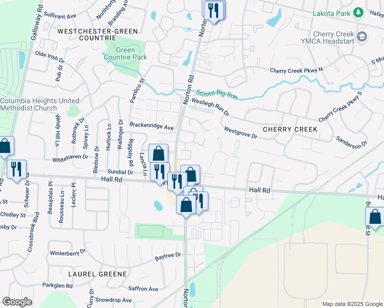 map of restaurants, bars, coffee shops, grocery stores, and more near 892 Westbury Lane South in Columbus