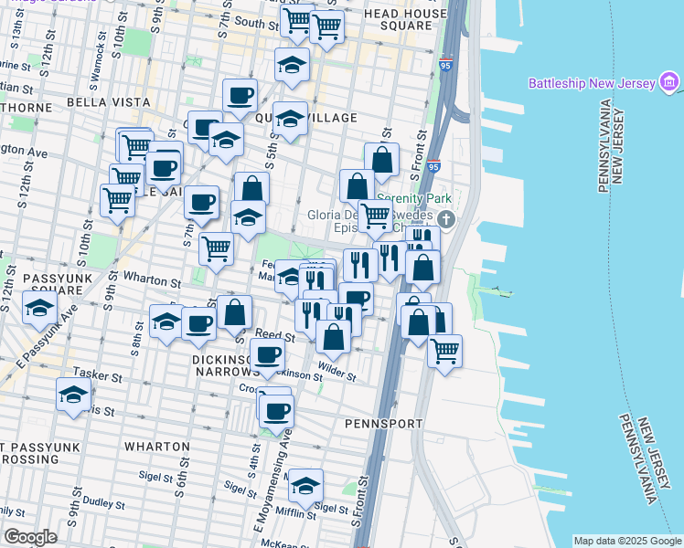 map of restaurants, bars, coffee shops, grocery stores, and more near 231 Federal Street in Philadelphia