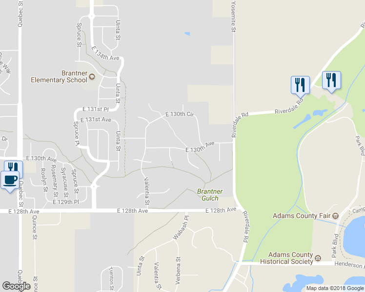 map of restaurants, bars, coffee shops, grocery stores, and more near 8489 East 130th Avenue in Thornton